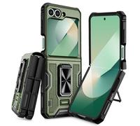 Doeshine for Samsung Galaxy Flip 6 Case/Z Flip 7 FE [Not for Flip 7] with Ring Kickstand, Built in Back Screen Protector & Hinge Protection, Heavy Duty Shockproof Hard Cover (Green)