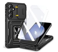 Doeshine for Samsung Galaxy S23 FE Case, 2 Pack Screen Protector, with 360°Rotate Ring Kickstand & Slide Camera Cover, Shockproof Military Drop Protection Cases for Galaxy S23 FE (Black)