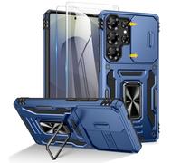 Doeshine for Samsung Galaxy S25 Ultra Case with 2 Pack Screen Protector, 360° Rotate Ring Stand, Slide Camera Cover, Heavy Duty Shockproof Protection Hard Case for Samsung Galaxy S25 Ultra (Navy)