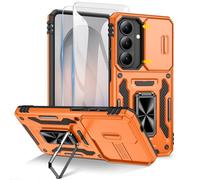 Doeshine for Samsung Galaxy S26 Case with 2 Pack Screen Protector, 360° Rotate Ring Stand, Slide Camera Cover, Heavy Duty Shockproof Protection Hard Case for Samsung Galaxy S26 (Orange)