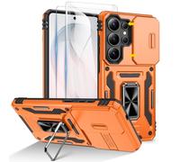 Doeshine for Samsung Galaxy S26 Ultra Case with 2 Pack Screen Protector, 360° Rotate Ring Stand, Slide Camera Cover, Heavy Duty Shockproof Protection Hard Case for Samsung Galaxy S26 Ultra (Orange)