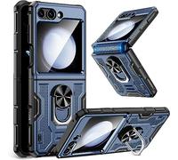 Doeshine for Samsung Galaxy Z Flip 5 Case with Magnetic Ring Kickstand, Built in Back Screen Protector & Hinge Protection, Heavy Duty Shockproof Hard Cover for Samsung Galaxy Z Flip 5 (Blue)