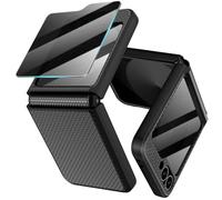 Doeshine for Samsung Galaxy Z Flip 6/7 FE Case [Not for Flip 7] with Back Privacy Screen Protector & Hinge Protection, Slim Fit Stylish Texture Hard Shockproof Protective Cover (Black)