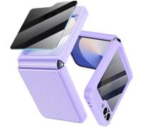 Doeshine for Samsung Galaxy Z Flip 6/7 FE Case with Back Privacy Screen Protector & Hinge Protection, Slim Fit Stylish Texture Hard Shockproof Protective Cover for Galaxy Z Flip 6 (Purple)