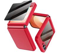 Doeshine for Samsung Galaxy Z Flip 6/7 FE Case with Back Privacy Screen Protector & Hinge Protection, Slim Fit Stylish Texture Hard Shockproof Protective Cover for Galaxy Z Flip 6 (Red)
