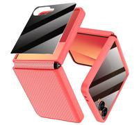 Doeshine for Samsung Galaxy Z Flip 7 Case [Not for Flip 7 FE] with Back Privacy Screen Protector & Hinge Protection, Slim Fit Stylish Texture Hard Shockproof Protective Cover (Coral Red)