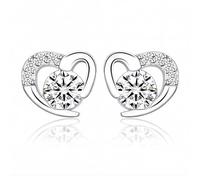 DOETYD 1 Pair 2PCS Silver White Gold Hypoallergenic Cubic Zirconia Heart Stud Earrings for Women,Birthday Jewellery Gift for Women,Girls,White Stone