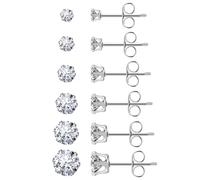 DOETYD 1 Pair Sterling Silver Stud Earrings for Women，Hypoallergenic Zirconia Earrings with Gift Box,Size 7mm
