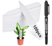 DOETYD 100 Pcs Plastic Plant Labels with 1 Pen Waterproof Potted Tags Reusable Vegetables Markers for Garden Outdoor Seed Herb Seedling