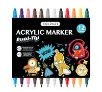 DOETYD 12 PCS Acrylic Paint Pens Waterproof Dual Tip Markers Permanent Acrylic Markers for Glass Rock Ceramic Stone Wood Metal Canvas Fabric