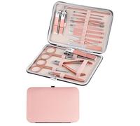 DOETYD 18 in 1 Manicure Set Professional Nail Clippers Scissors Stainless Steel Nail Care Tool Eyebrow Grooming Kit Portable Travel Pedicure Kit with Luxurious Leather Case for Men & Women, Pink