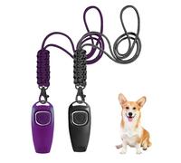 DOETYD 2-in-1 Dog Whistle with Clicker for Recall, Bark Control Training with Braided Lanyard, Loud and Effective Pet Training Equipment (Black+Purple 2pcs)
