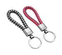 DOETYD 2 Pack Key Rings,Leather Handwoven Keyring Straps Car Key Fobs Holder for Women and Men(Red and Blue&Black and White)