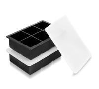 DOETYD 2 Pack Large Ice Cube Tray Molds with Lids,Black Reusable Silicone Square Ice Cube Maker Moulds for Whiskey,Cocktails,Drinks(Black)