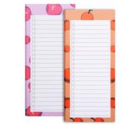 DOETYD 2 Pack Magnetic Shopping List Pad for Fridge 100 Tear Off Sheets Size of 21.4 x 8.8cm Meal List Grocery Notepad Fruit Theme Planner for Weekly Planning (Orange + Pomegranate)