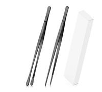 DOETYD 2 Pcs 25.5cm Black Cooking Tweezers Kitchen Tongs,Stainless Steel Chef Kitchen Tweezers for BBQ Cooking Serving&Grilling