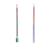 DOETYD 2 PCS Cuticle Pusher Stainless Steel Nail Gel Polish Remover Tool Kit Professional Double Head Nail Pusher Spoon Tool for Fingernails and Toenails Clean or Remove Gel Polish, Colored Titanium