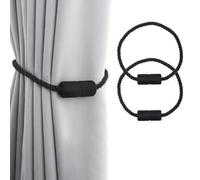 DOETYD 2 PCS Magnetic Curtain Tiebacks,Hand Weave Curtain Holdbacks,Curtain Ties Rope Band for home&office,Window Curtain Decoration(Black)