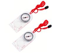 DOETYD 2 Pcs Navigation Compass Map Ruler Magnifier with Adjustable Lanyard for Explorer Outdoor Adventure Enthusiasts, Navigation Compass for Map Reading Orienteering Survival, Red