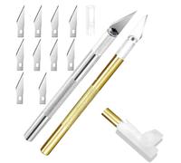 DOETYD 2 PCS Precision Stanley Knife Set - Versatile Craft Knife Kit with 10 Spare Blades for Carving,Cutting & Modelling,Ideal Hobby Scalpel for DIY,Art Projects & Detailed Craftwork（Gold + Silver）