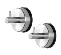 DOETYD 2 Pcs Silver Suction Hooks for Bathroom, Heavy Duty Stainless Steel Suction Hook with Vacuum Cup, Removable and Reusable, Self Adhesive Waterproof Towel Holder for Kitchen and Shower Wall（7KG）