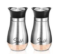 DOETYD 2 Silver Salt and Pepper Shakers Set 1 Salt +1 Pepper Shakers Salt Shakers with Clear Glass Bottom and Stainless Steel Lid for Kitchen Restaurant Camping Dining