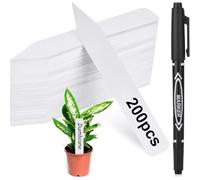 DOETYD 200 Pcs Plastic Plant Labels with 1 Pen Waterproof Potted Tags Reusable Vegetables Markers for Garden Outdoor Seed Herb Seedling