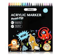 DOETYD 24 PCS Acrylic Paint Pens Waterproof Dual Tip Markers Permanent Acrylic Markers for Glass Rock Ceramic Stone Wood Metal Canvas Fabric