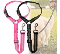 DOETYD 2PCS Dog Car Seat Belt - Adjustable Pet Car Pillow Harness，Cushioned Dog Leash，Nylon Durable Elastic Leash，Restraint Dog Car Safety Leash (Black+Pink)