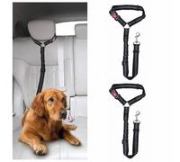 DOETYD 2PCS Dog Car Seat Belt - Adjustable Pet Car Pillow Harness,Cushioned Dog Leash,Nylon Durable Elastic Leash,Restraint Dog Car Safety Leash (Black+Black)