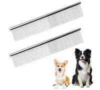 DOETYD 2pcs stainless steel pet comb, rust-proof metal comb, suitable for cats and dogs, horses and other short and long-haired animals, pet hair care tools (19 x 4 cm)