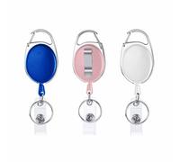 DOETYD 3 Pack Retractable Badge Reels Fob Badge Holder Retractable Carabiner with Extendable Lanyard Belt Clip Ring for Credit Card ID Card (White, Blue, Pink)
