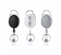DOETYD 3 Pack Retractable Badge Reels Fob Badge Holder Retractable Carabiner with Extendable Lanyard Belt Clip Ring for Credit Card ID Card (Black, White, Grey)