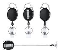 DOETYD 3 Pack Retractable Badge Reels Key Fob Badge Holder Retractable Carabiner with Extendable Lanyard Belt Clip Key Ring for Credit Card ID Card