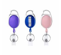 DOETYD 3 Pack Retractable Badge Reels Retractable Reel Clips Badge Holder with Extendable Lanyard Belt Clip Key Ring for Credit Card ID Card (Purple, Blue, Pink)
