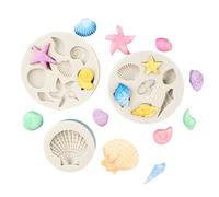 DOETYD 3 PCS Marine Theme Fondant Modak Mould, Seashell Starfish Coral Baking Moulds for Cake Decoration, Chocolate, Silicone Moulds for Crafting, DIY Clay Moulds, Versatile Silicone Molds (White)