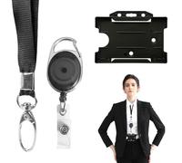 DOETYD 3 Pcs Retractable Lanyard and Badge Holder Set with Retractable Badge Reel, ID Card Holder and Lanyard Key Ring for Credit Card, Black