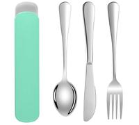 DOETYD 3 PCS Travel Cutlery Set Stainless Cutlery with Portable Case Reusable Spoon Fork and Knife for Camping Travel Picnic School Office Lunch (Green)