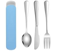DOETYD 3 PCS Travel Cutlery Set Stainless Cutlery with Portable Case Reusable Spoon Fork and Knife for Camping Travel Picnic School Office Lunch (Blue)