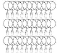 DOETYD 30 Pack Curtain Clips, Metal Curtain Rings with Clips for Drapery and Window Panels, Rustproof Decorative Rings for Home or Office Use, Ideal Roman Blind rings for 1 Inch Rod (Silver)