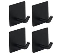DOETYD 4 Pack Heavy Duty Self Adhesive Hooks in Black, Strong Wall Hooks Stick on Surfaces with 15IBS Capacity, Minimalist Design for Kitchen Bathroom Office, No Drill Required