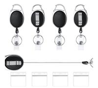 DOETYD 4 Pack Retractable Badge Reels Key Fob Badge + 4 Pack ID Card Holder Retractable Carabiner with Extendable Lanyard Belt Clip Key Ring