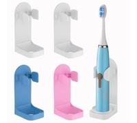 DOETYD 4 Packs Toothbrush Holder Electric Toothbrush Holder Wall Mounted Toothbrush Storage with Adhesive Plastic Electric Toothbrush Stand for Bathroom Wall 2 White+1 Blue+1 Pink