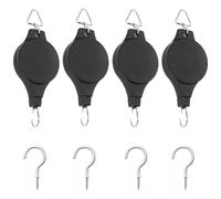 DOETYD 4 PCS adjustable hanging basket pulley, heavy duty plant pulley hook with 4PCS ceiling hanging basket hooks for flower baskets, bird feeders and grow lights, strong load capacity (Black)