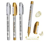 DOETYD 4 PCS Metallic Marker Pens 2 Gold+2 Silver Permanent Metallic Pens for Making Art Card Painting Album DIY Scrapbook