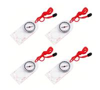 DOETYD 4 Pcs Navigation Compass Map Ruler Magnifier with Adjustable Lanyard for Explorer Outdoor Adventure Enthusiasts, Navigation Compass for Map Reading Orienteering Survival, Red