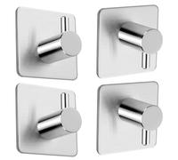 DOETYD 4 PCS Towel Hooks Self Adhesive Hooks Stainless Towel Hooks Waterproof Hooks for Coat Bathroom Kitchen Wall Door
