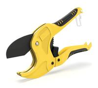 DOETYD 42mm Heavy Duty Plastic Pipe Cutter, Ratchet Action Pipe Cutter Tool for PVC PEX PPR Plastic Tubing and Rubber Hoses, with Ergonomic Non-Slip Handle and Secure Safety Lock (Yellow)