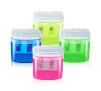 DOETYD 4pcs Pencil Sharpener with Container 4 Color Dual Holes Manual Sharpener for Kids Students School Home Office