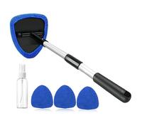 DOETYD 5 Pack Car Window Windscreen Windshield Glass Cleaner Kit Wipes Cleaning Tool Brush Demister Inside Interior,1 Extendable Telescopic Handle,4 Reusable Microfiber Head(Blue),1 Spray Bottle
